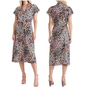 Veronica Beard Amani Watercolor Leopard short sleeve silk blend midi Dress XS/2